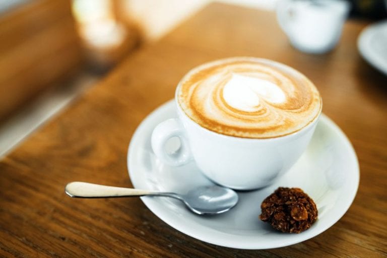 Latte on a wood table