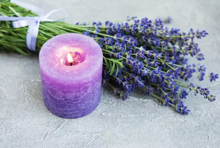 Fresh Lavender With a Purple Candle