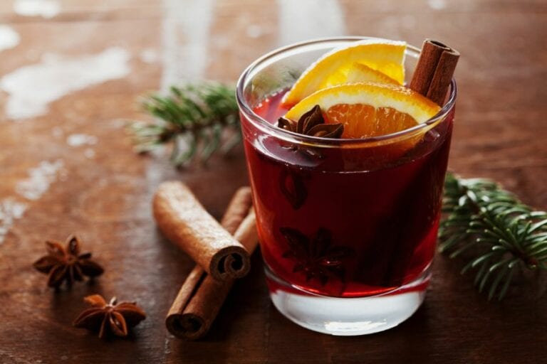 Christmas Mulled Wine With Spices and Orange Slices