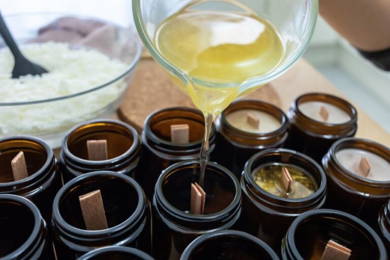 Pouring Melted Wax to Make Homemade Candles