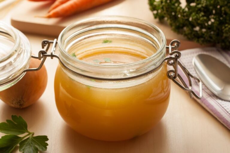 Bone Broth Made From Chicken in a Glass Jar