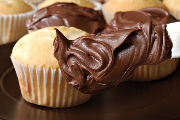 Chocolate Frosting Ready to Spread on Cupcakes