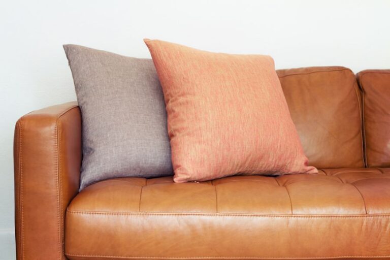 Throw Pillows on a Brown Leather Couch