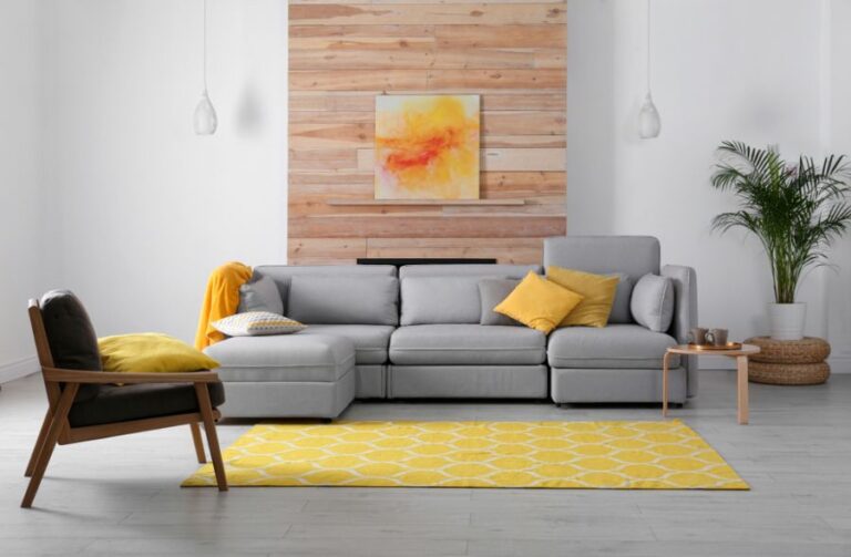 Gray Sectional With Yellow Accents