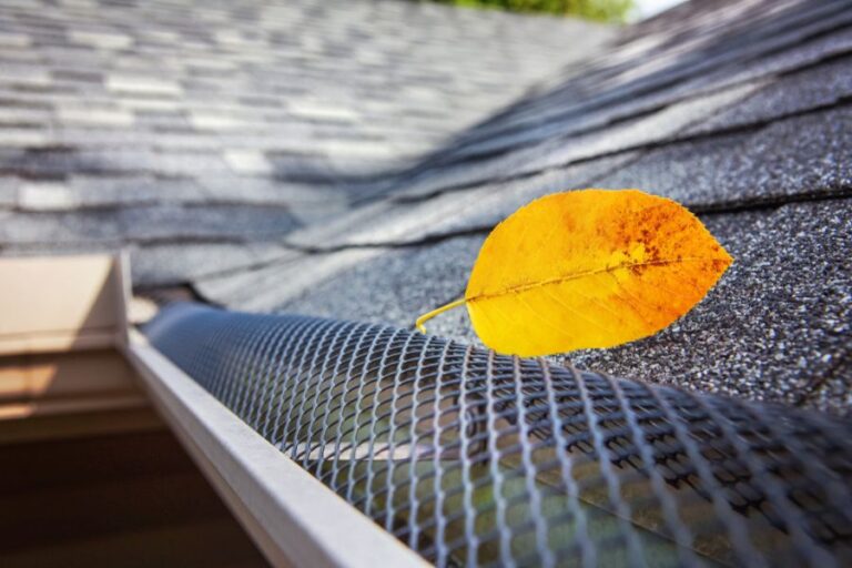Plastic Gutter Guard on Rain Gutter With Leaf Stuck