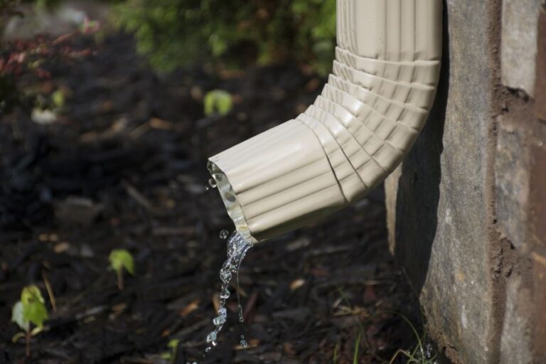Rain Coming Out of a Downspout Into a Garden