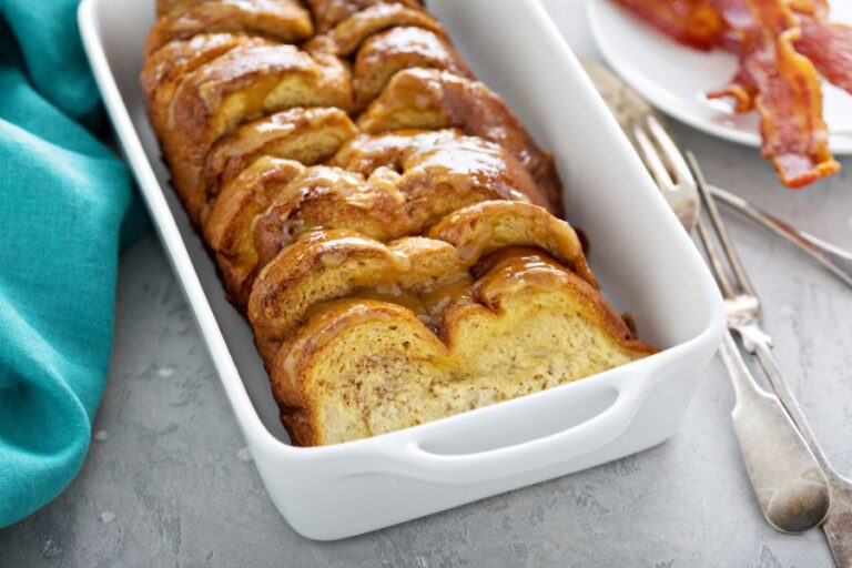 Cinnamon French Toast in a White Baking Dish