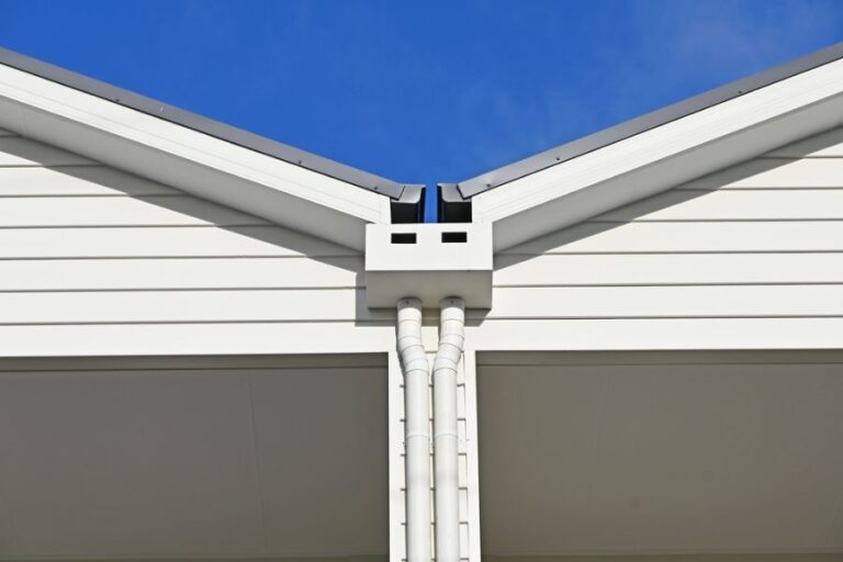 Box Gutter With Two Downspouts on a Roof