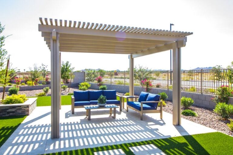 Backyard Pergola Over Conversation Patio Set