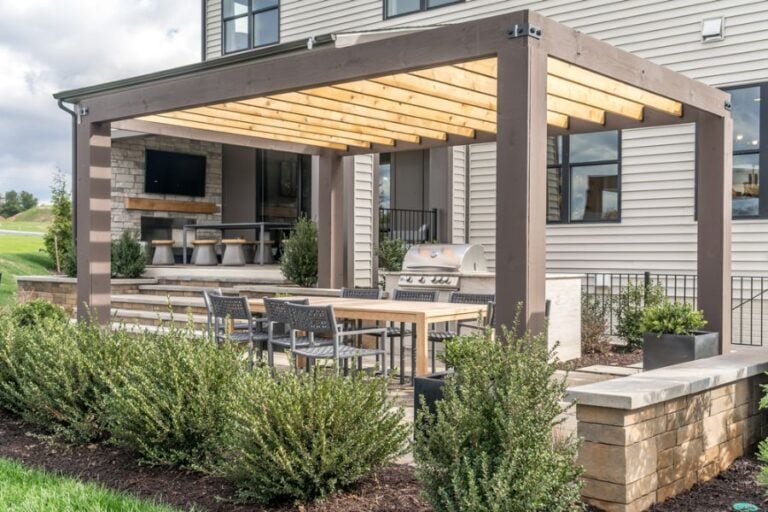Large Pergola Casting Some Shade on a Patio Set