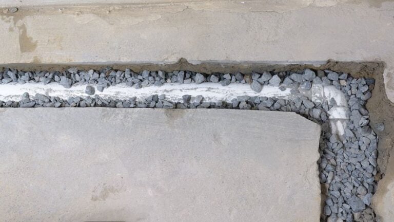 Unfinished French Drain Being Installed in Concrete