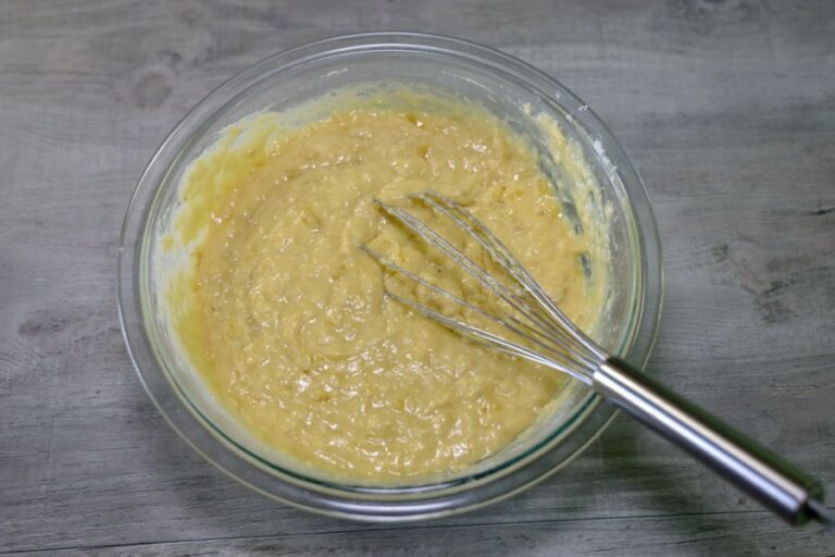 Banana Bread Mix Being Stirred by a Whisk