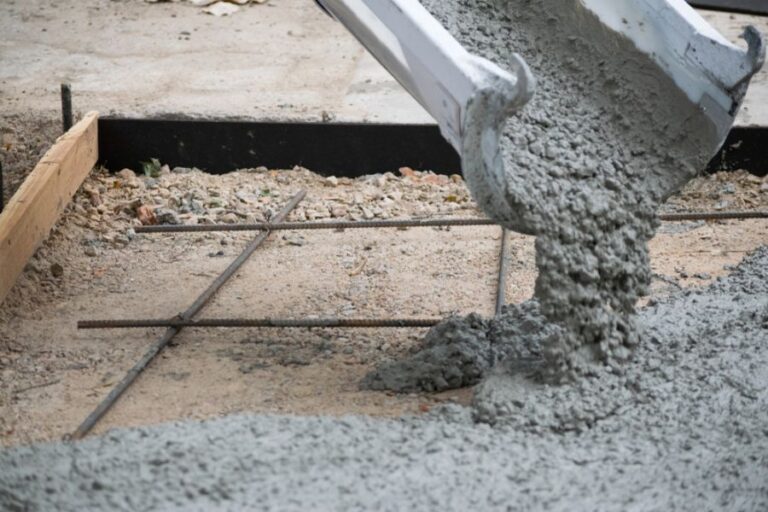 Concrete Poured into a Frame With Rebar for a Sidewalk