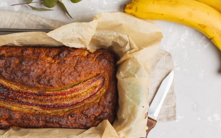 Loaf of Banana Bread Ready to Be Cut