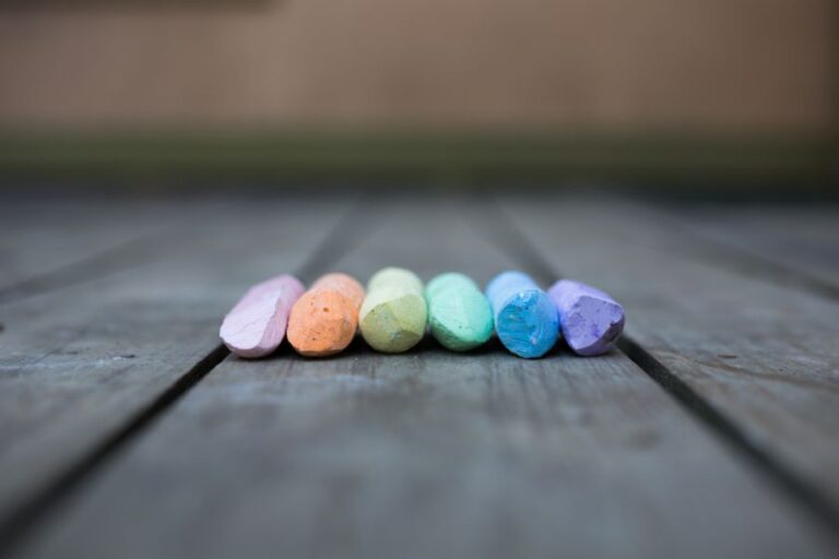 Rainbow Sidewalk Chalk on Deck Boards