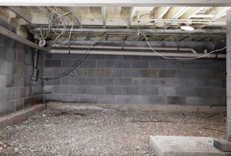 Cinder Block Walls and Gravel Floor in a Crawl Space