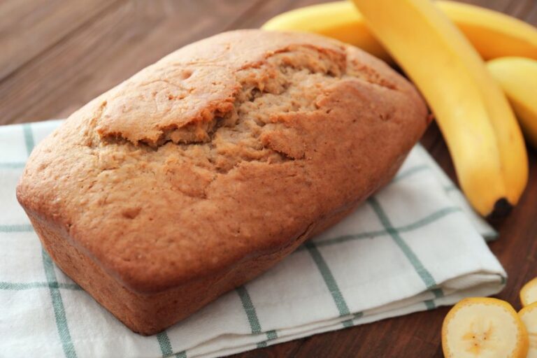 Freshly Baked Banana Bread on a Tea Towel