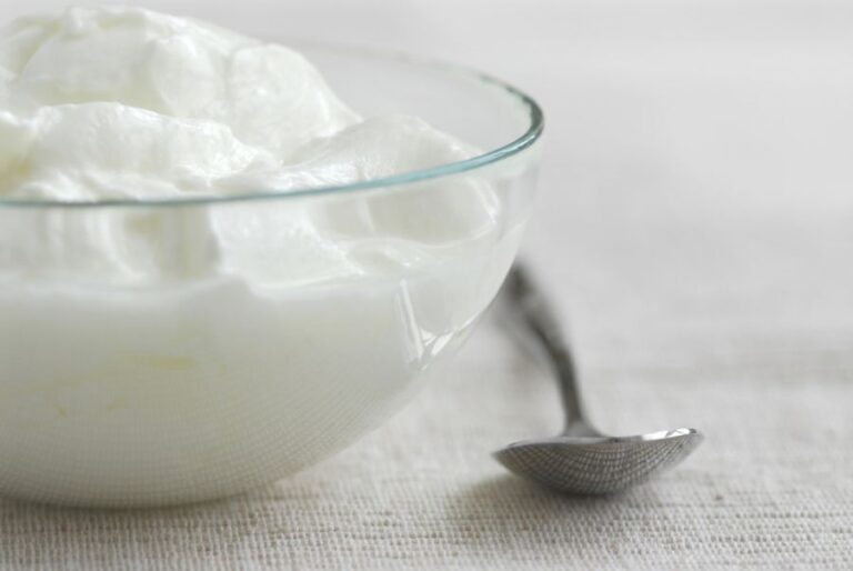 Glass Bowl of Plain Yogurt