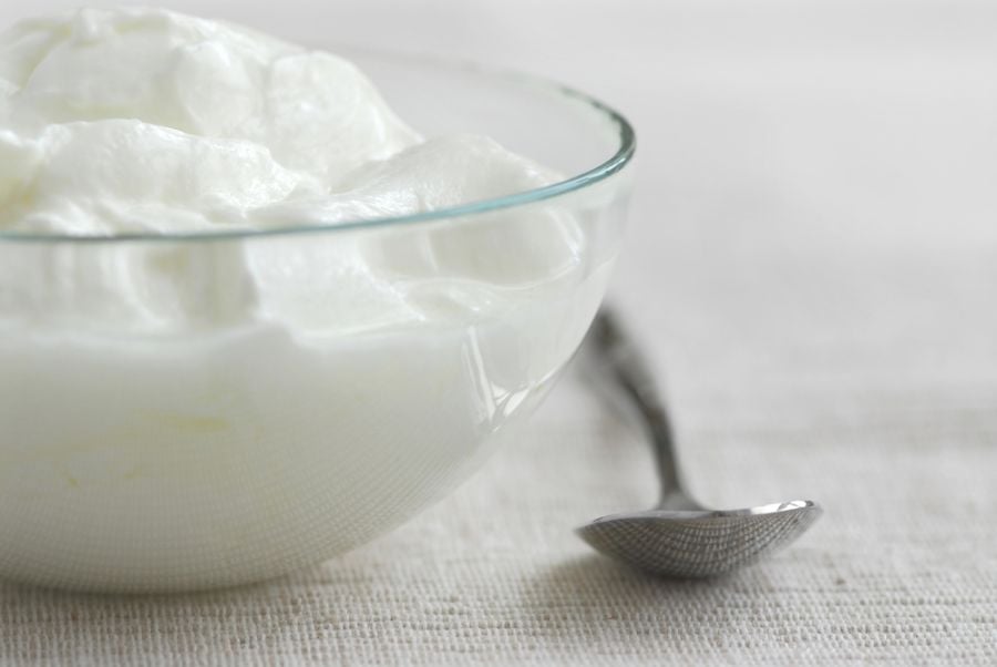 Glass Bowl of Plain Yogurt